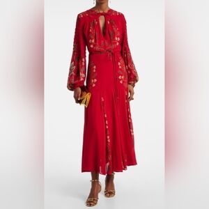 FARM Rio Red Floral Midi Dress